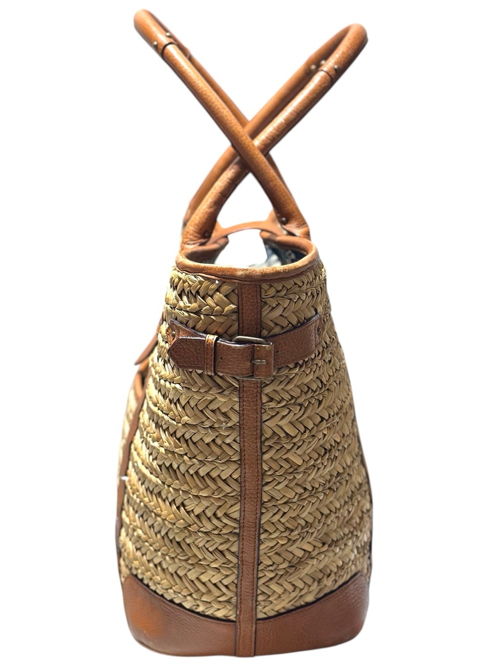 J. CREW Woven Straw Market Shopping Tote Beach Resort Bag Leather Straps Large - Picture 6 of 12